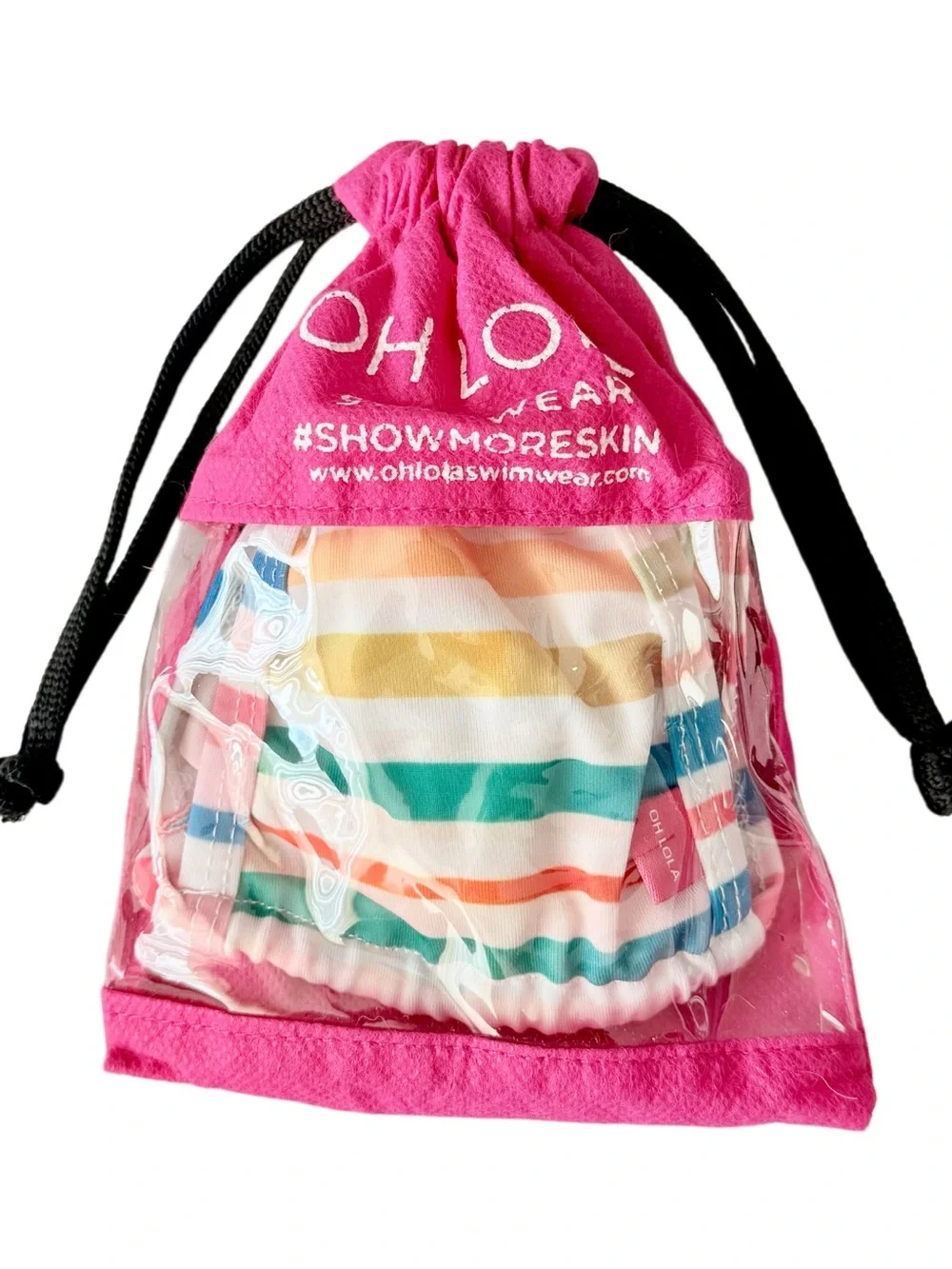 Oh Lola Swimwear Multicolor Stripe Micro Bikini + Pouch | Size Small